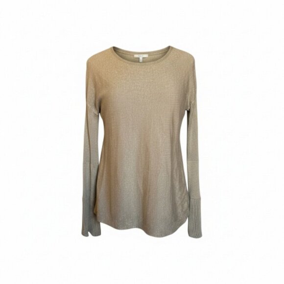 Vince Camuto Gold Metallic Lurex Boat Neck Bell Sleeve Sweater Sz S - Picture 3 of 16
